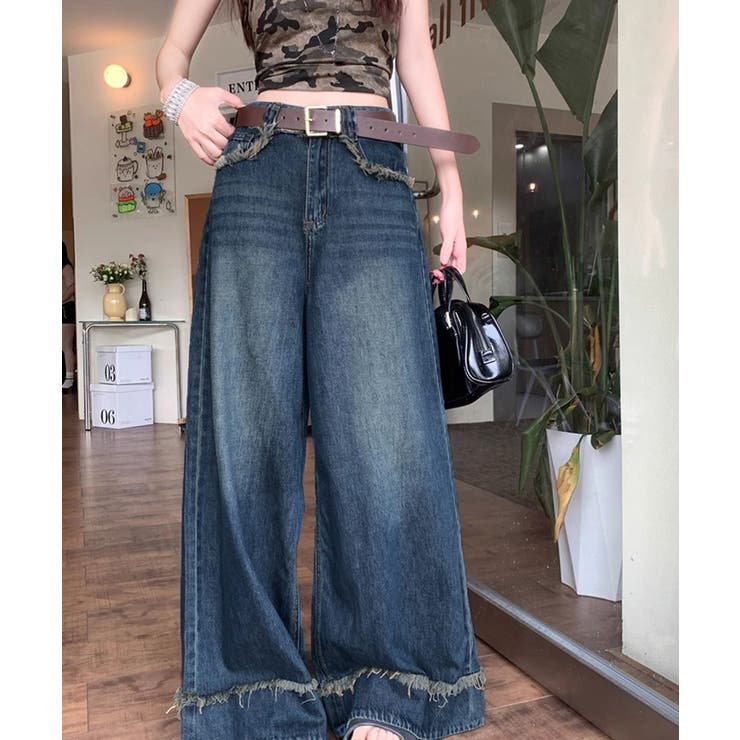 ハイウエスト デニムワイドパンツ 韓国風 | SUNSHINE CLOSET | 詳細画像1 