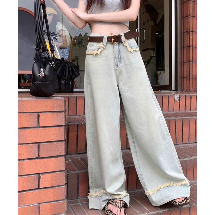 シルバー ワイド デニム ストリート ハイウエスト 韓国 cr5295 ハイウエストデニムワイドパンツ ワイドパンツ ウエストホック