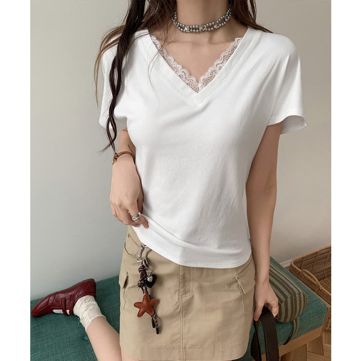 VネックTシャツ春夏 半袖トップス韓国風 | SUNSHINE CLOSET | 詳細画像2 