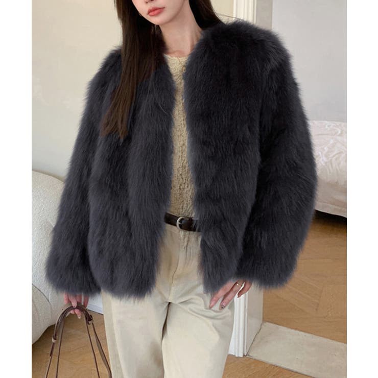 韓国風ノーカラーフェイクファージャケット | SUNSHINE CLOSET | 詳細画像1 