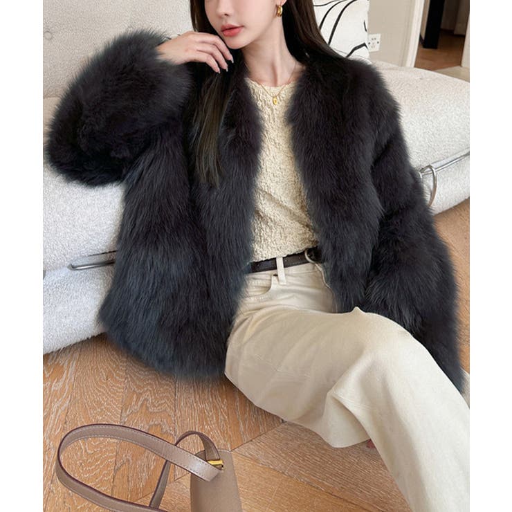 韓国風ノーカラーフェイクファージャケット | SUNSHINE CLOSET | 詳細画像2 