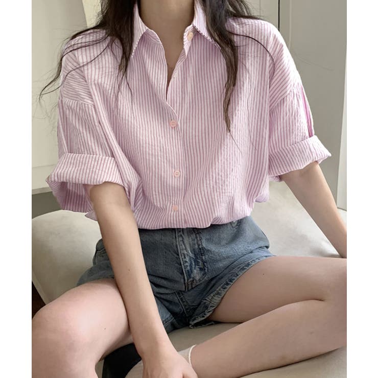 爽やかストライプ ゆったり半袖シャツ ナチュラルブラウス | SUNSHINE CLOSET | 詳細画像11 