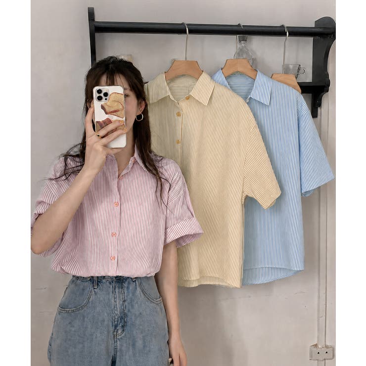 爽やかストライプ ゆったり半袖シャツ ナチュラルブラウス | SUNSHINE CLOSET | 詳細画像13 