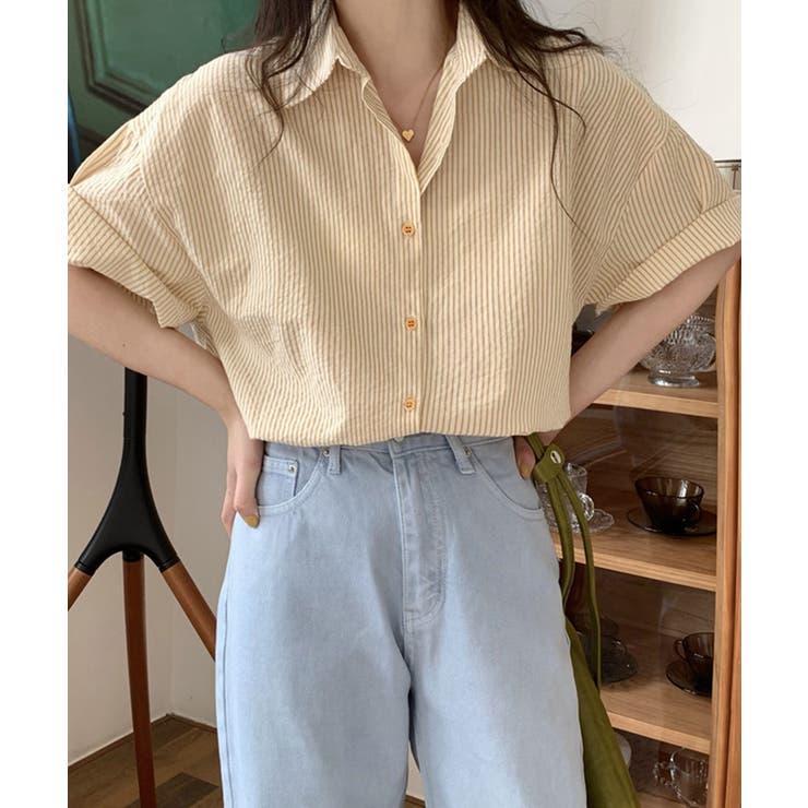 爽やかストライプ ゆったり半袖シャツ ナチュラルブラウス | SUNSHINE CLOSET | 詳細画像2 