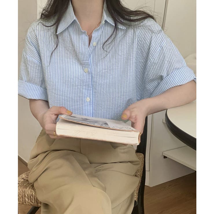 爽やかストライプ ゆったり半袖シャツ ナチュラルブラウス | SUNSHINE CLOSET | 詳細画像9 