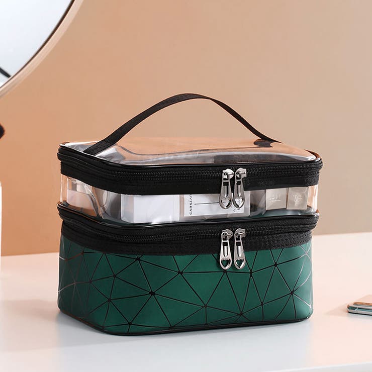ダークグリーン | メイクポーチ 大容量 持ち運び収納バッグ | SUNSHINE CLOSET