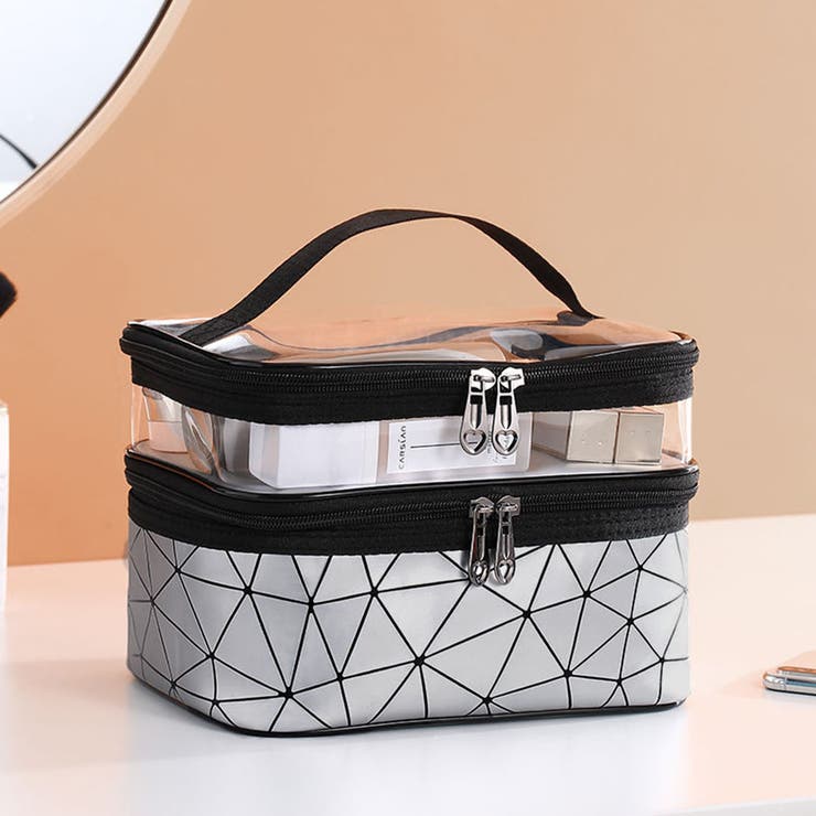 シルバー | メイクポーチ 大容量 持ち運び収納バッグ | SUNSHINE CLOSET