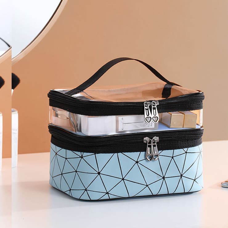 薄ブルー | メイクポーチ 大容量 持ち運び収納バッグ | SUNSHINE CLOSET