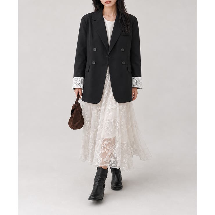 レディースレースカフススーツジャケットビッグシルエットゆったりミドル丈アウター … | SUNSHINE CLOSET | 詳細画像14 