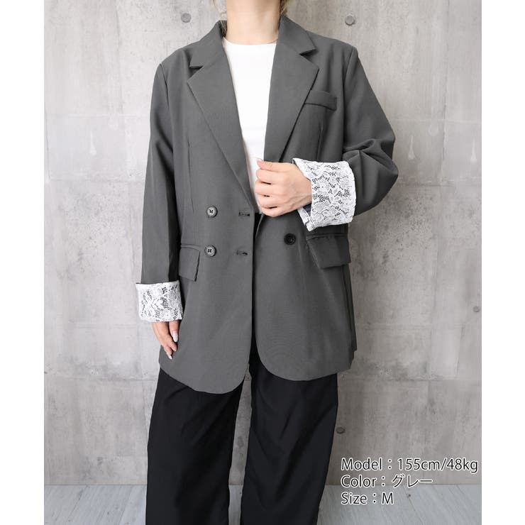 レディースレースカフススーツジャケットビッグシルエットゆったりミドル丈アウター … | SUNSHINE CLOSET | 詳細画像15 
