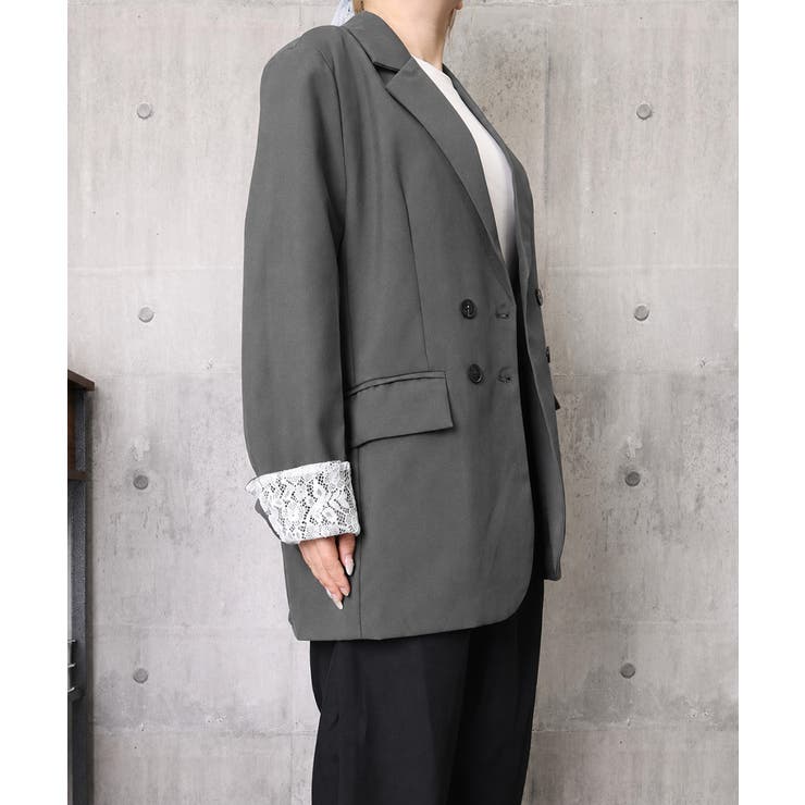 レディースレースカフススーツジャケットビッグシルエットゆったりミドル丈アウター … | SUNSHINE CLOSET | 詳細画像16 
