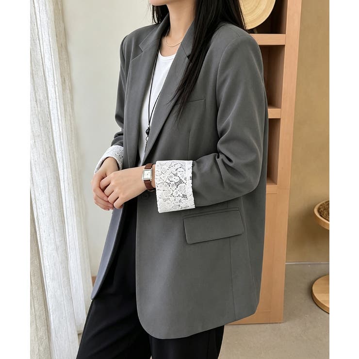 レディースレースカフススーツジャケットビッグシルエットゆったりミドル丈アウター … | SUNSHINE CLOSET | 詳細画像3 