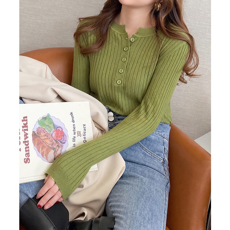 細身無地ニットトップス レディース フロントボタン | SUNSHINE CLOSET | 詳細画像12 