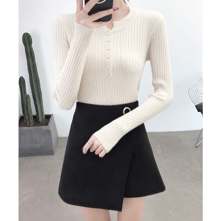 細身無地ニットトップス レディース フロントボタン | SUNSHINE CLOSET | 詳細画像21 