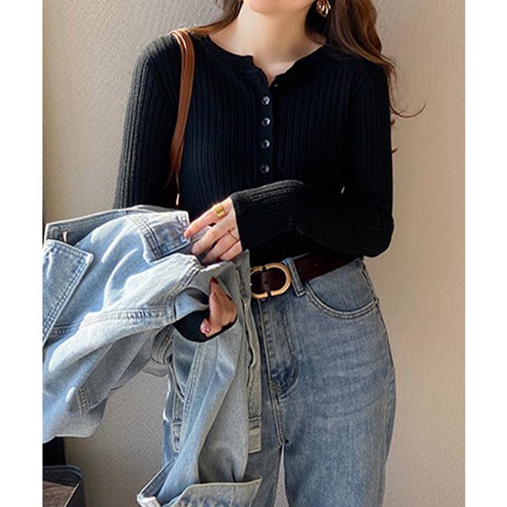 細身無地ニットトップス レディース フロントボタン | SUNSHINE CLOSET | 詳細画像6 
