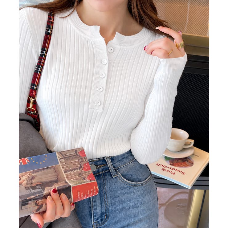 細身無地ニットトップス レディース フロントボタン | SUNSHINE CLOSET | 詳細画像7 