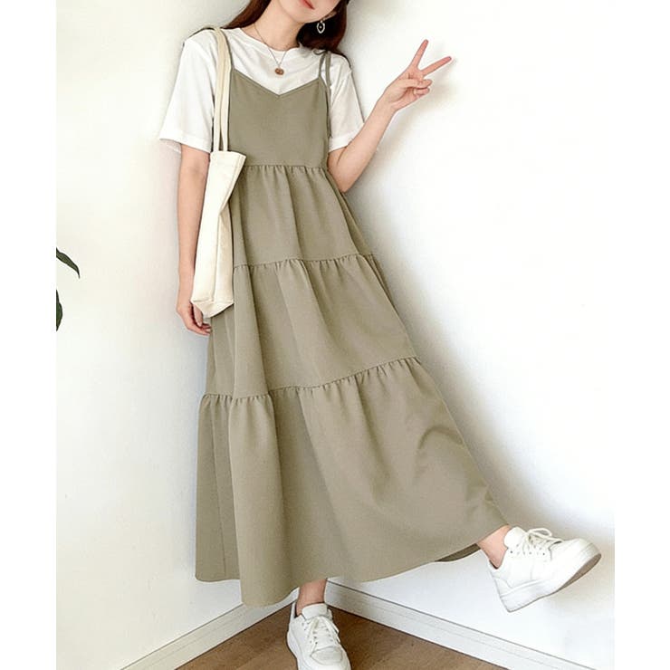 Aラインワンピースレディース 体型カバー ショルダーリボンロングワンピ | SUNSHINE CLOSET | 詳細画像1 