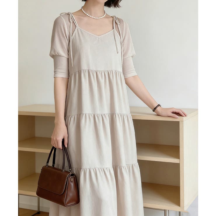 Aラインワンピースレディース 体型カバー ショルダーリボンロングワンピ | SUNSHINE CLOSET | 詳細画像13 