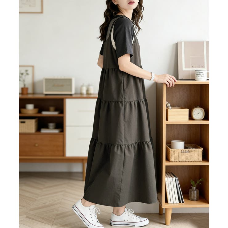 Aラインワンピースレディース 体型カバー ショルダーリボンロングワンピ | SUNSHINE CLOSET | 詳細画像5 