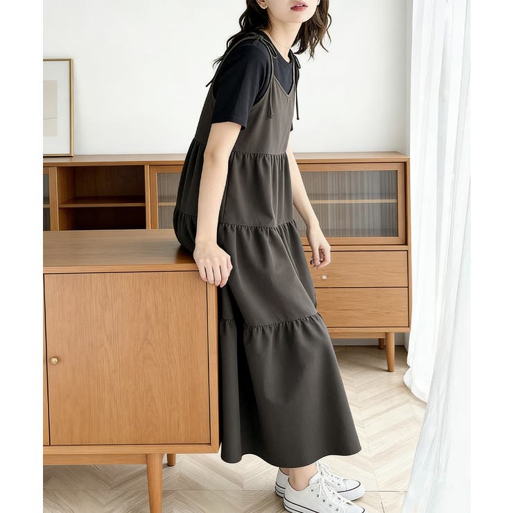 Aラインワンピースレディース 体型カバー ショルダーリボンロングワンピ | SUNSHINE CLOSET | 詳細画像6 