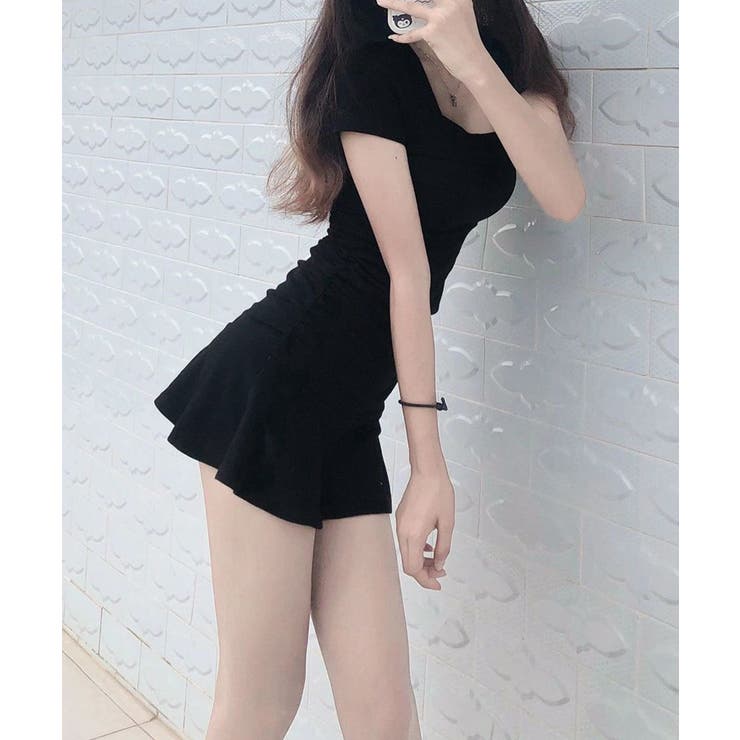 レディース ハイウエストフリルリブニットワンピース黒セクシー サイドシャーリング… | SUNSHINE CLOSET | 詳細画像10 