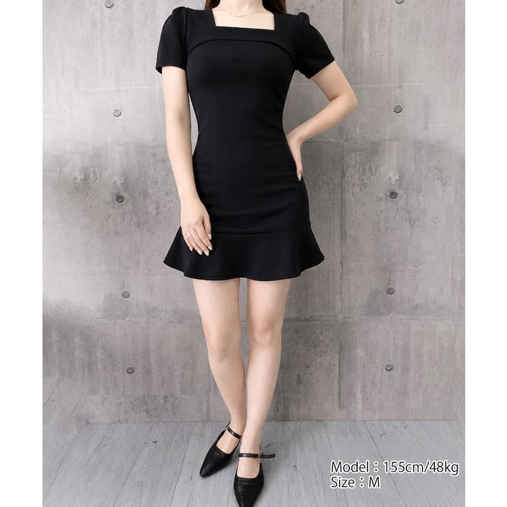 レディース ハイウエストフリルリブニットワンピース黒セクシー サイドシャーリング… | SUNSHINE CLOSET | 詳細画像16 