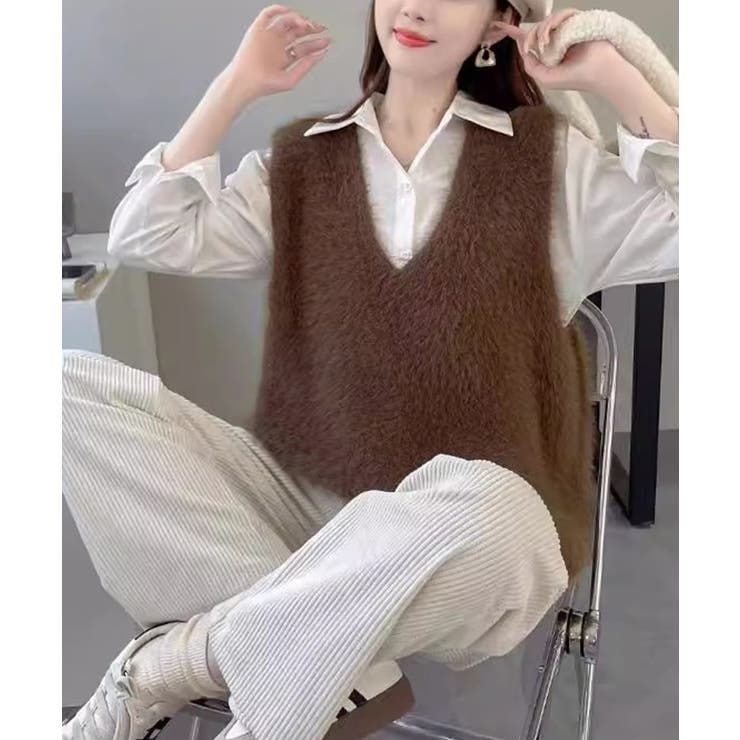 Vネック起毛フェザーニットベストふわふわ | SUNSHINE CLOSET | 詳細画像10 