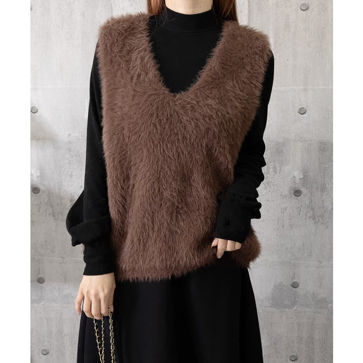 Vネック起毛フェザーニットベストふわふわ | SUNSHINE CLOSET | 詳細画像16 