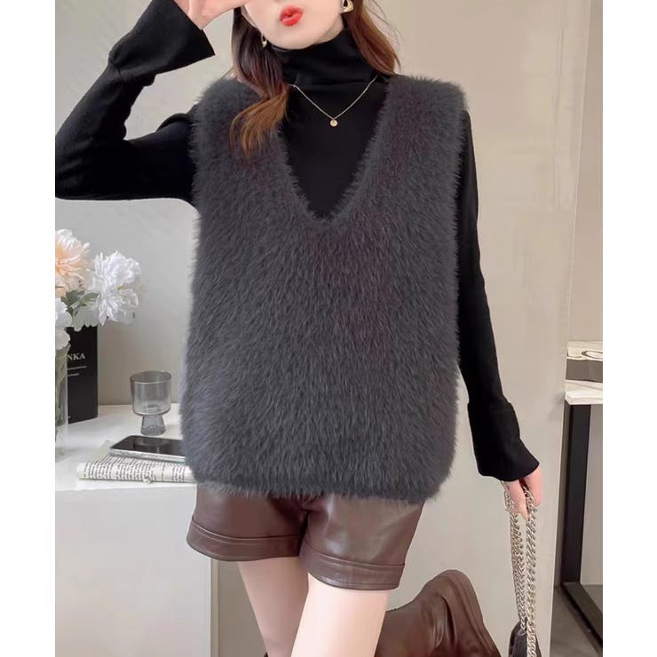 Vネック起毛フェザーニットベストふわふわ | SUNSHINE CLOSET | 詳細画像2 