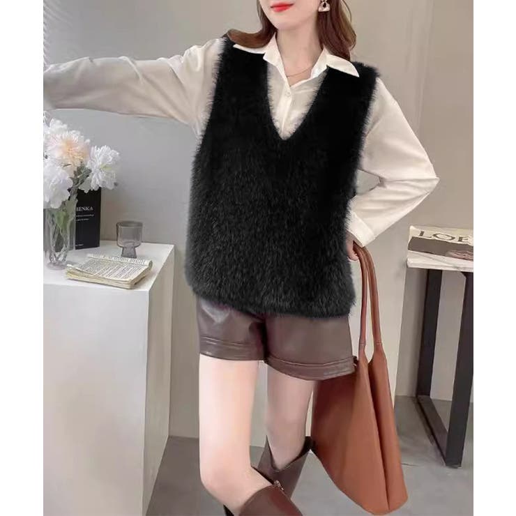 Vネック起毛フェザーニットベストふわふわ | SUNSHINE CLOSET | 詳細画像5 