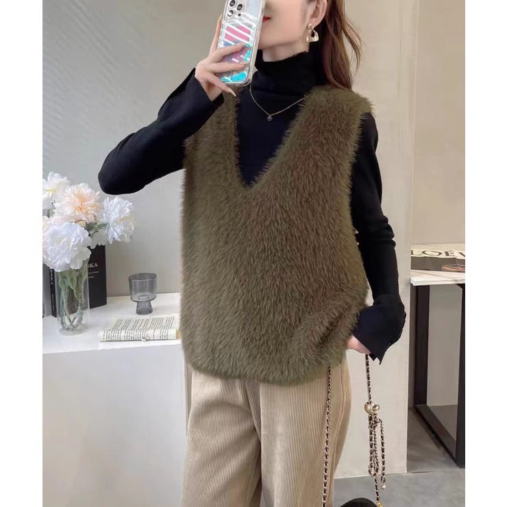 Vネック起毛フェザーニットベストふわふわ | SUNSHINE CLOSET | 詳細画像8 