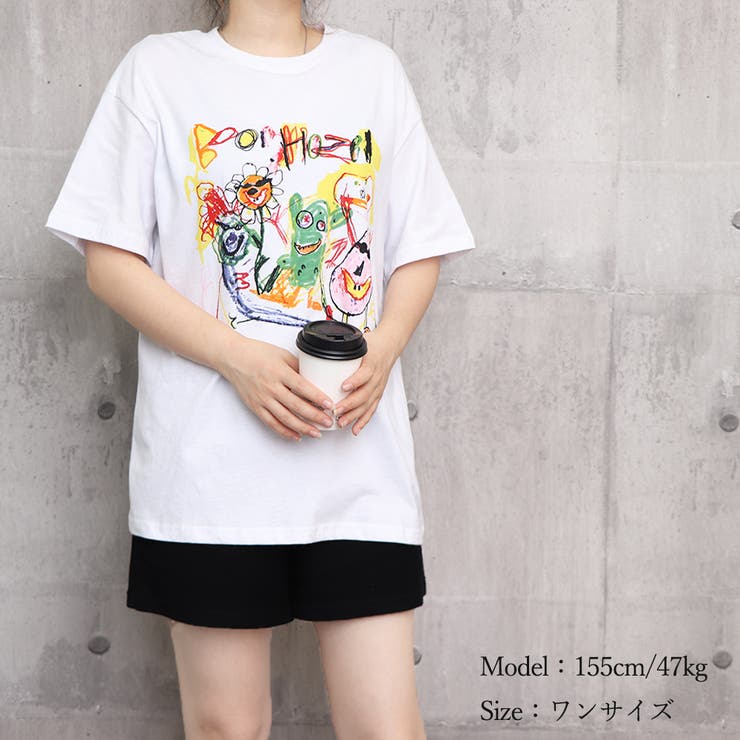 落書きプリント tシャツ 半袖Tシャツ[品番：AGCW0002307]｜SUNSHINE
