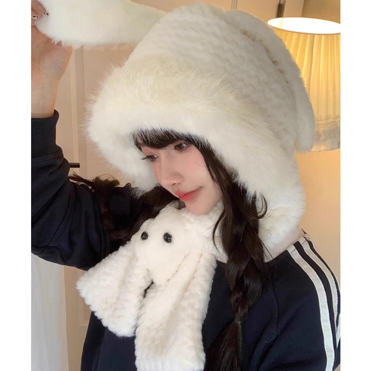 【通販 人気】 マフラー帽子うさぎ耳 ファー帽子ボア帽子[品番：AGCW0006066 その他