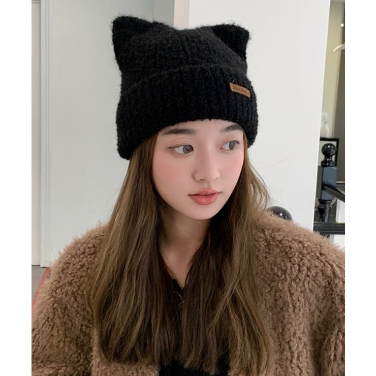 Ashley Williams 猫耳ビーニー ニット帽 ニットキャップ Nia(ニア)/レースアップリボン 猫耳