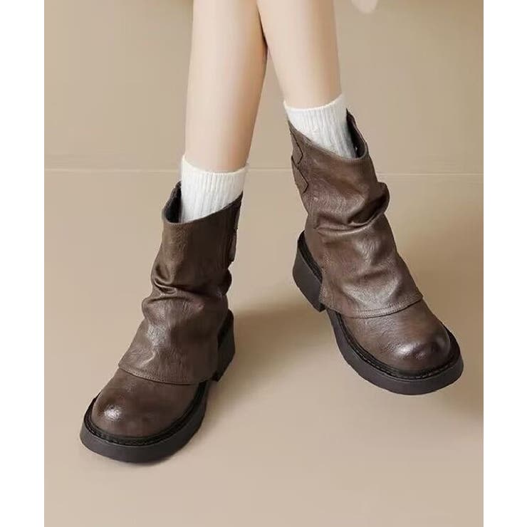 ヴィンテージ風カバーブーツレディース ドレープブーツ歩きやすい冬靴 アンクルブー… | SUNSHINE CLOSET | 詳細画像2 