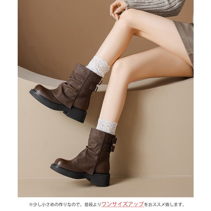 ヴィンテージ風カバーブーツレディース ドレープブーツ歩きやすい冬靴 アンクルブー… | SUNSHINE CLOSET | 詳細画像6 