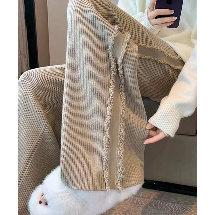 サイドフリンジ リブニットパンツ 暖かい | SUNSHINE CLOSET | 詳細画像1 