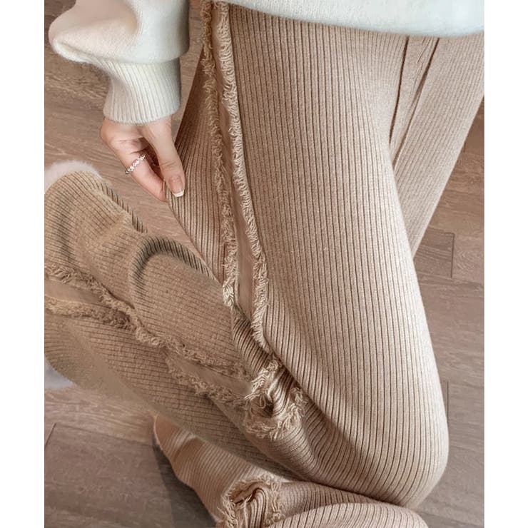 サイドフリンジ リブニットパンツ 暖かい | SUNSHINE CLOSET | 詳細画像4 