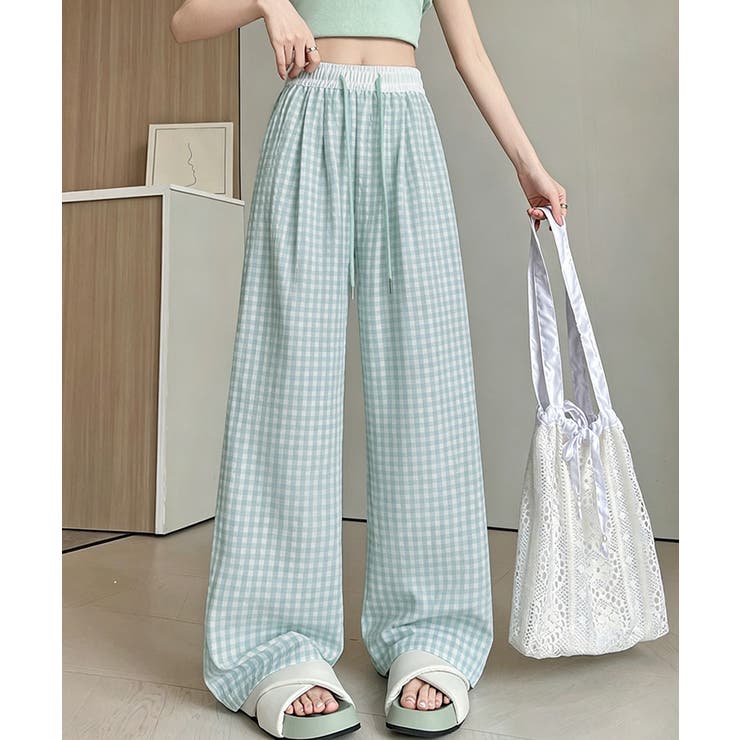 可愛い格子柄ロングパンツレディース 体型カバーパンツカジュアルきれいめ イージー… | SUNSHINE CLOSET | 詳細画像14 