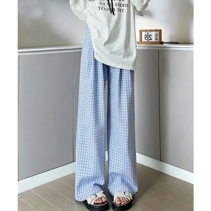 可愛い格子柄ロングパンツレディース 体型カバーパンツカジュアルきれいめ イージー… | SUNSHINE CLOSET | 詳細画像9 