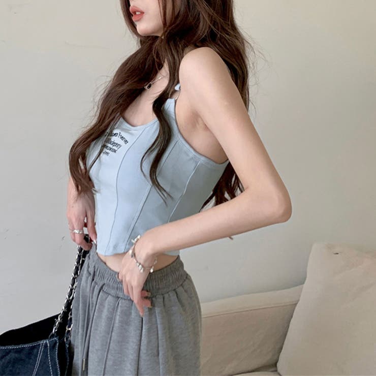 カップ付き タンクトップ ショート丈韓国[品番：AGCW0004179