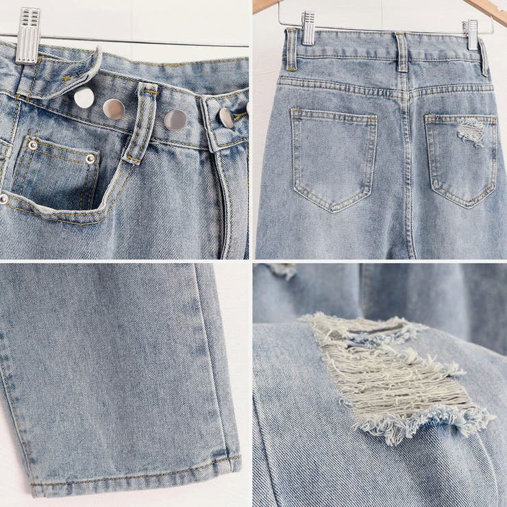 ダメージ デニムパンツ レディース着やせ[品番：AGCW0004696