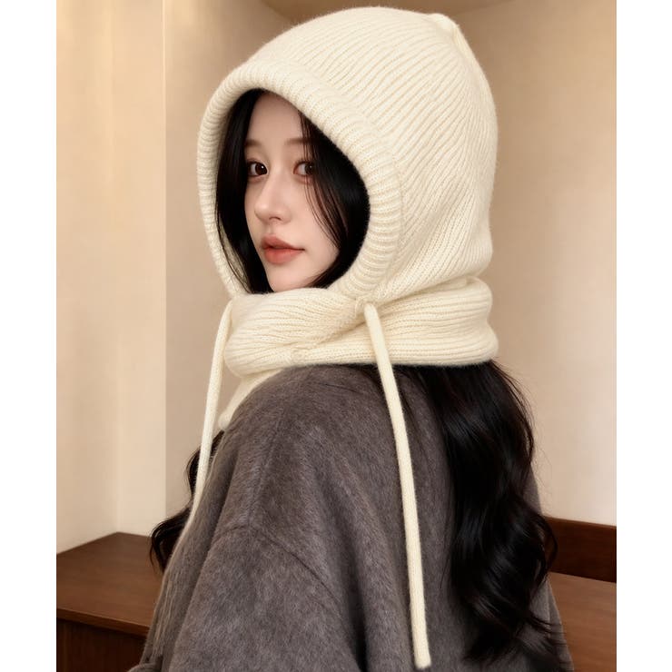 フード付きニットマフラーレディースリブニット帽暖かいフードウォーマーあったか 大… | SUNSHINE CLOSET | 詳細画像11 