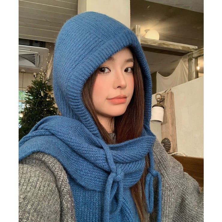 フード付きニットマフラーレディースリブニット帽暖かいフードウォーマーあったか 大… | SUNSHINE CLOSET | 詳細画像12 