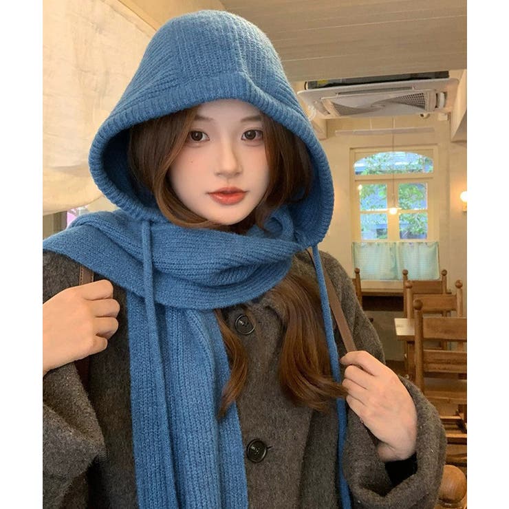 フード付きニットマフラーレディースリブニット帽暖かいフードウォーマーあったか 大… | SUNSHINE CLOSET | 詳細画像14 