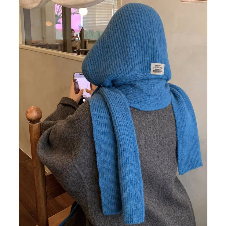 フード付きニットマフラーレディースリブニット帽暖かいフードウォーマーあったか 大… | SUNSHINE CLOSET | 詳細画像15 