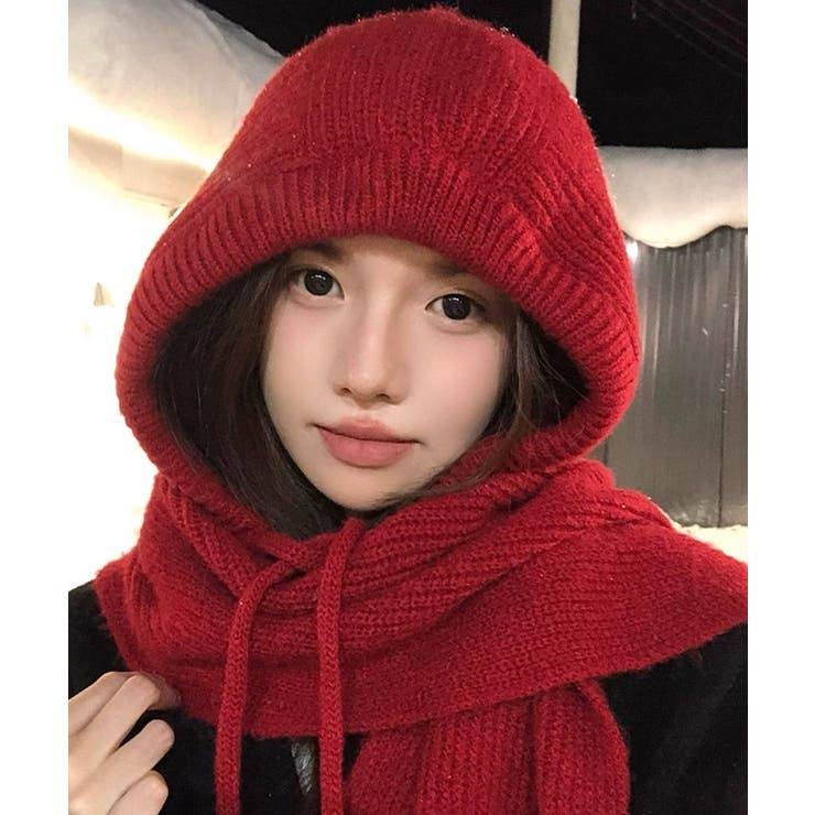フード付きニットマフラーレディースリブニット帽暖かいフードウォーマーあったか 大… | SUNSHINE CLOSET | 詳細画像16 