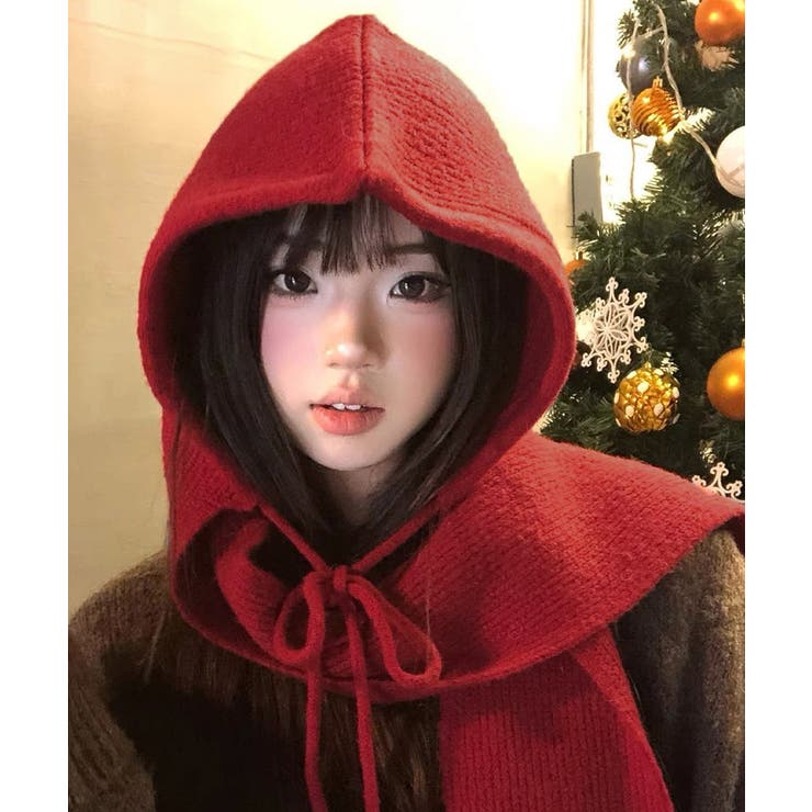 フード付きニットマフラーレディースリブニット帽暖かいフードウォーマーあったか 大… | SUNSHINE CLOSET | 詳細画像19 