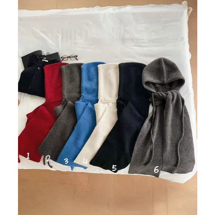 フード付きニットマフラーレディースリブニット帽暖かいフードウォーマーあったか 大… | SUNSHINE CLOSET | 詳細画像20 