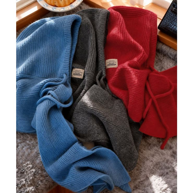 フード付きニットマフラーレディースリブニット帽暖かいフードウォーマーあったか 大… | SUNSHINE CLOSET | 詳細画像21 
